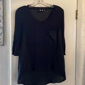 H by Bordeaux black cotton and satin like 3/4 sleeve shirt